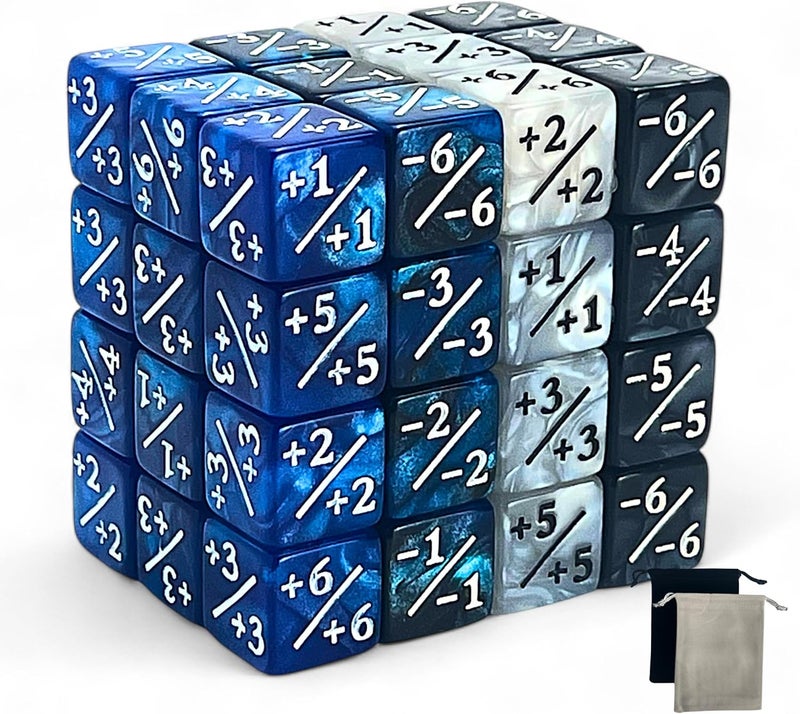 Luck Lab MTG Magic Life Counter Dice, 48 PCS - Compatible w/Magic Card Game Accessories, CCG Creature Stats w/ 2 Dice Bags (Blue Pearl, Blue Swirl, White Pearl, Black Pearl) - Image 1